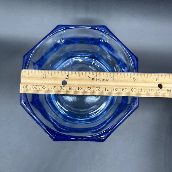 Vintage Candy Dish Blue Glass Octagon Trinket Holder Lid Indiana Glass Retro - Picture 7 of 7